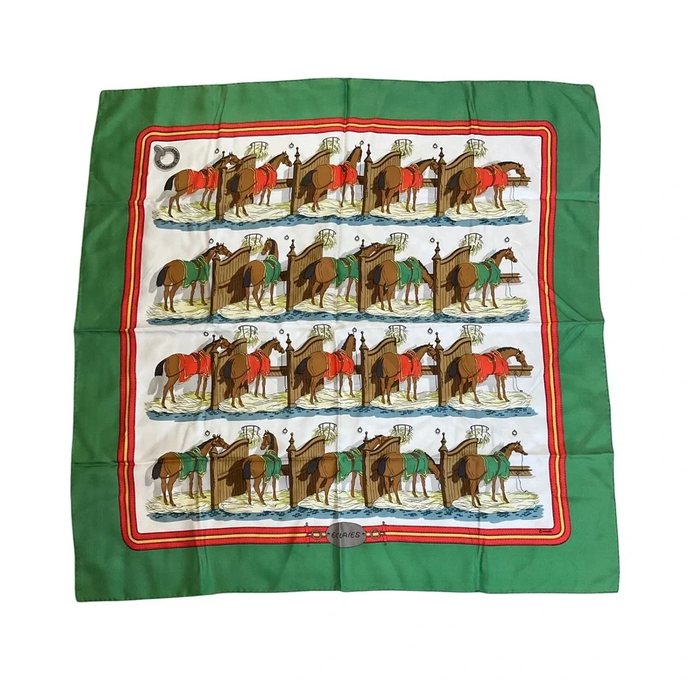Hermès Carré Ecuries Silk Scarf Stables‎ Green Equestrian Horse Stalls Heritage